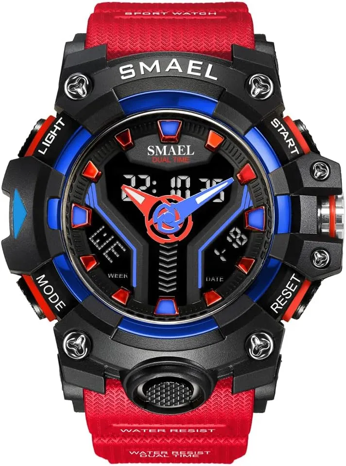 Resistant template Watch Analog-Digital Dual Display Quartz Wristwatches TPU Strap Led Light Water Resistant Military Watch Sport Shock 