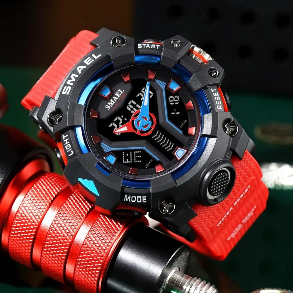Resistant template Watch Analog-Digital Dual Display Quartz Wristwatches TPU Strap Led Light Water Resistant Military Watch Sport Shock 