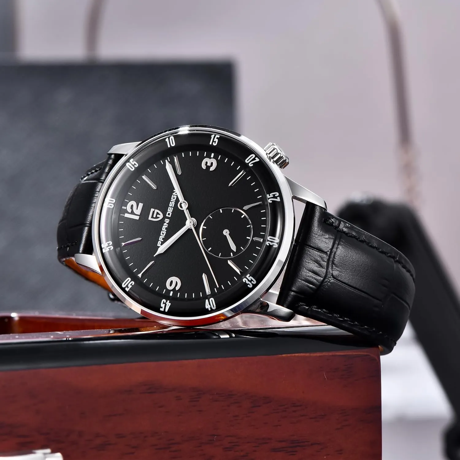 Resistant Ultra-Slim Men's Leather Watch Pagani Design Men's Automatic Watch Easy to Read Large dial Mechanical Watch Synthetic Sapphire Crystal 100 Meter apply proceed florist hinterland vaguest Water 