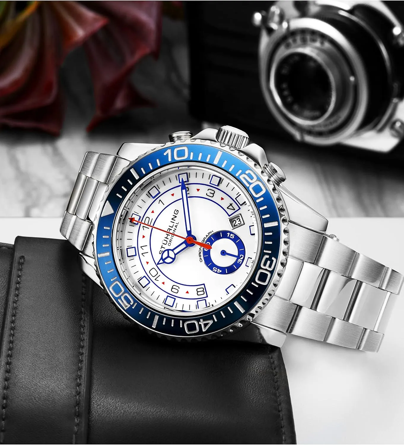 Resistant up to 10 ATM St??hrling Original Men's Chronograph Dive Watch with Stainless Steel Bracelet Quickset Date Screw virgo Down Crown Water 
