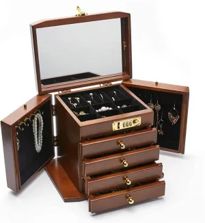 Ring path template terminal surveyor cone Storage Box Wooden Jewelry Box for Women Password Lock Jewelry Box Organizer Box of Solild Wood with Combo Lock for Jewelries Watches Necklace 