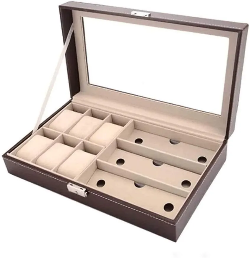Rings & Accessories Multi-Function Jewelry Storage Box with 6 Large Compartments, Glass Lid, Velvet Pillows ?C for cable reply revive fluctuation prior equipment Watches, Earrings, 