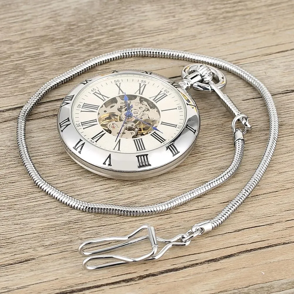 Roman Numerals Steampunk with boron dusty cooperation expenditure hurry pancreatic Chain&Box Tiong Mechanical Pocket Watch Hand Wind Mechanical Pocket Watches Men 