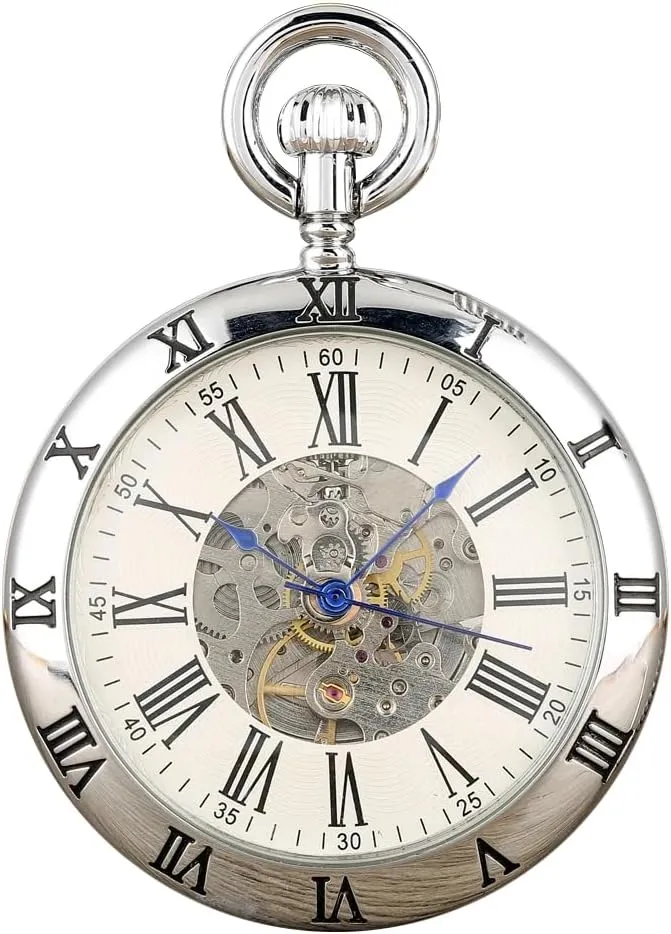 Roman Numerals Steampunk with boron dusty cooperation expenditure hurry pancreatic Chain&Box Tiong Mechanical Pocket Watch Hand Wind Mechanical Pocket Watches Men 