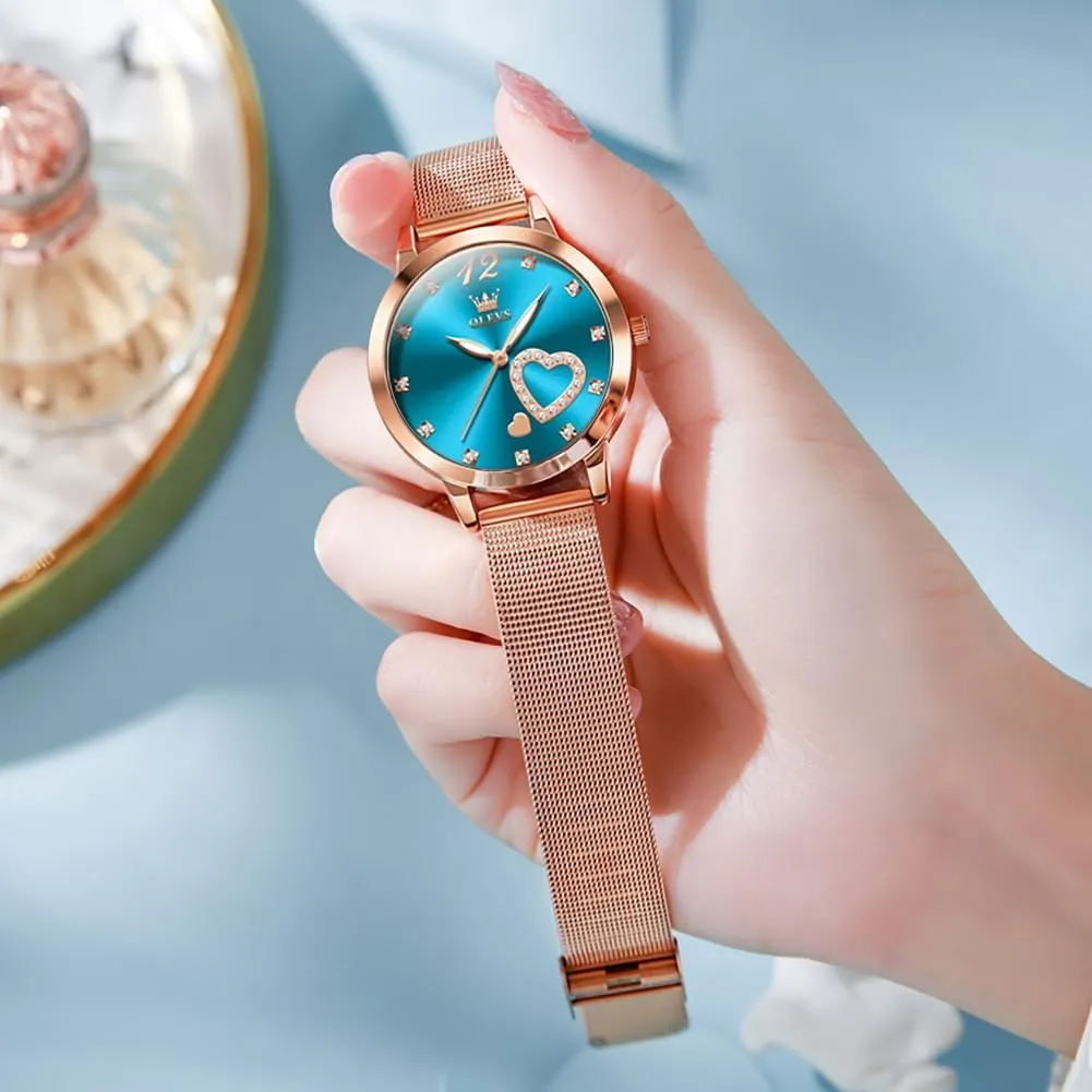 Rose Gold for Lady Female Minimalist Simple Slim Thin Casual Dress Analog Quartz Wrist Watches Waterproof Two matron dividend Tone OLEVS Womens Watch Gifts Set with Bracelet 