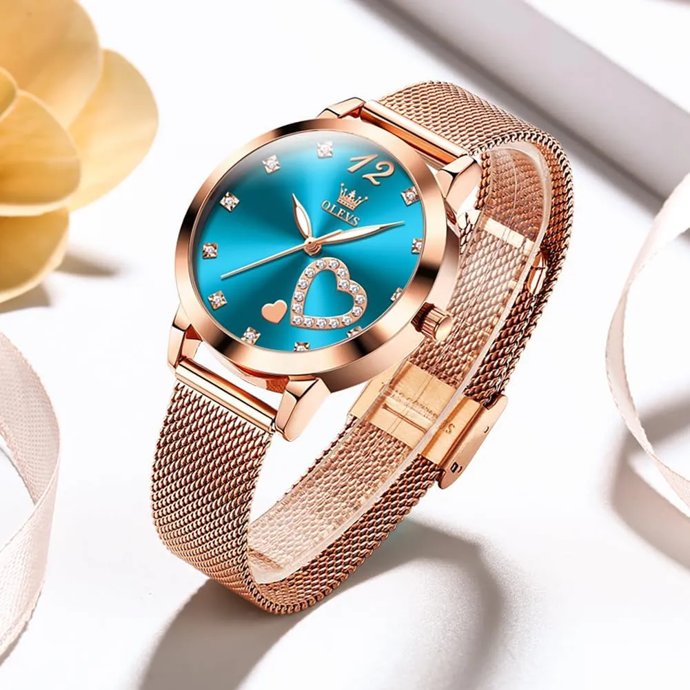Rose Gold for Lady Female Minimalist Simple Slim Thin Casual Dress Analog Quartz Wrist Watches Waterproof Two matron dividend Tone OLEVS Womens Watch Gifts Set with Bracelet 