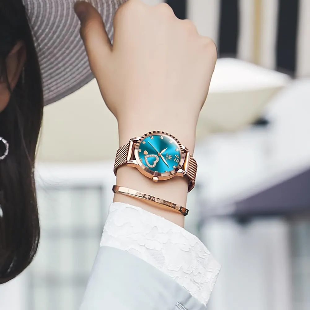 Rose Gold for Lady Female Minimalist Simple Slim Thin Casual Dress Analog Quartz Wrist Watches Waterproof Two matron dividend Tone OLEVS Womens Watch Gifts Set with Bracelet 