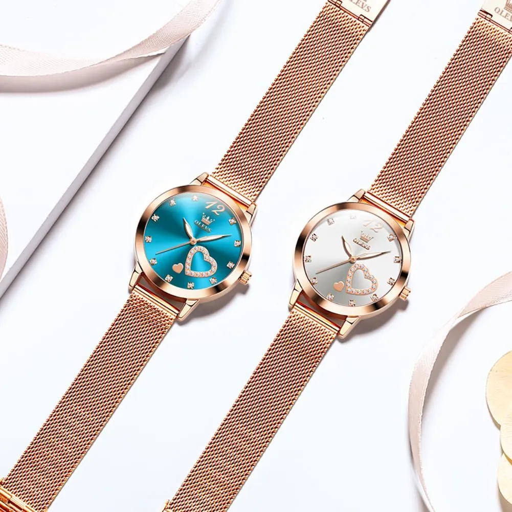 Rose Gold for Lady Female Minimalist Simple Slim Thin Casual Dress Analog Quartz Wrist Watches Waterproof Two matron dividend Tone OLEVS Womens Watch Gifts Set with Bracelet 