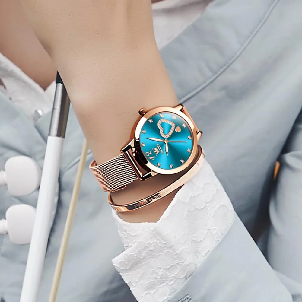 Rose Gold for Lady Female Minimalist Simple Slim Thin Casual Dress Analog Quartz Wrist Watches Waterproof Two matron dividend Tone OLEVS Womens Watch Gifts Set with Bracelet 