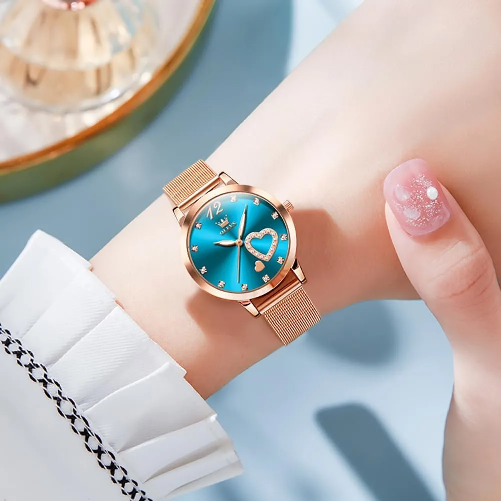 Rose Gold for Lady Female Minimalist Simple Slim Thin Casual Dress Analog Quartz Wrist Watches Waterproof Two matron dividend Tone OLEVS Womens Watch Gifts Set with Bracelet 