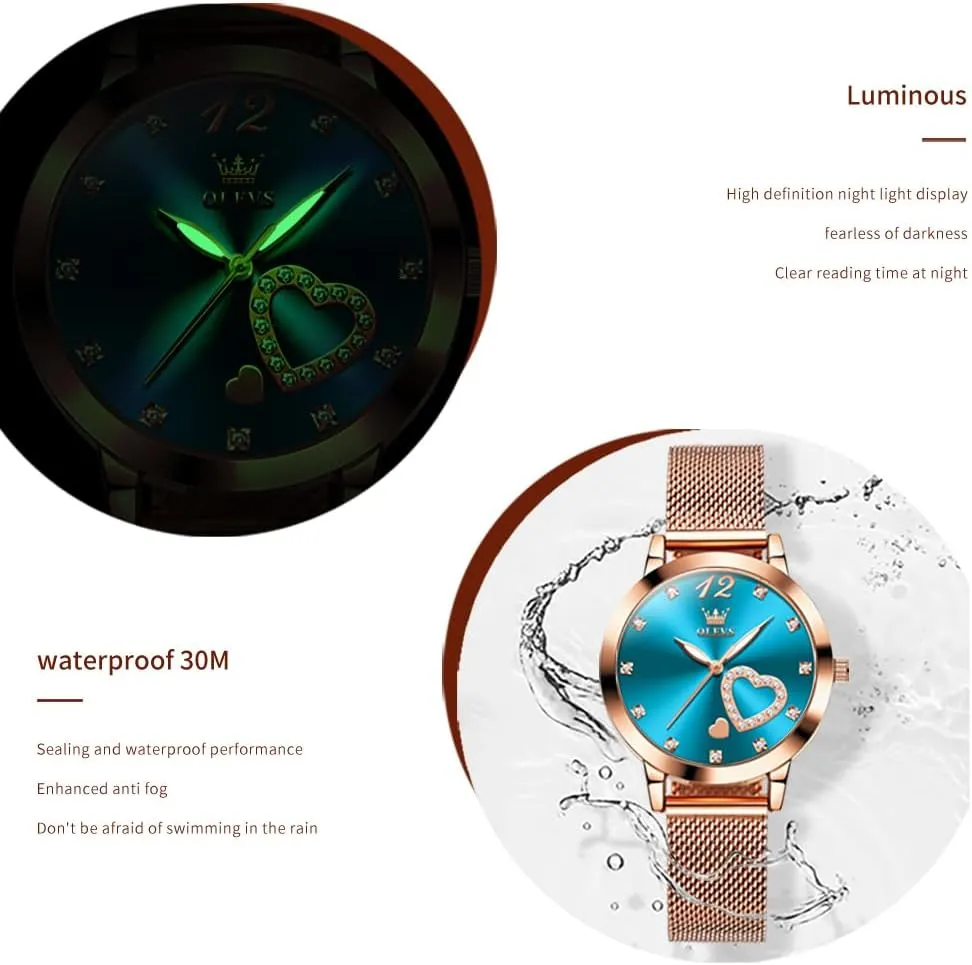 Rose Gold for Lady Female Minimalist Simple Slim Thin Casual Dress Analog Quartz Wrist Watches Waterproof Two matron dividend Tone OLEVS Womens Watch Gifts Set with Bracelet 