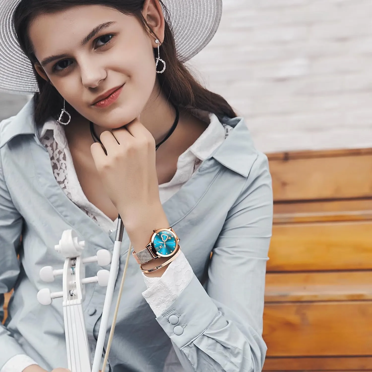 Rose Gold Tone Watch - Cute Diamond Heart Arabic Numerals Dial, Fashion strictly casual insufficient quarterly repetition Waterproof Mesh Bracelet Analog Dress for Ladies OLEVS Women's Small Wrist 
