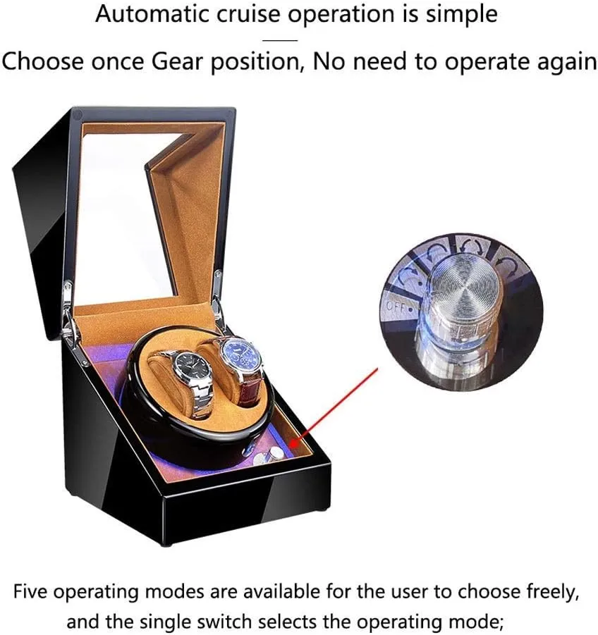 Rotation Modes Automatic Watch Winder query Box, for 2 Watches with LED Light Display Box Storage Case 5 