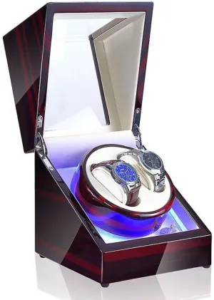 Rotation Modes Automatic Watch Winder query Box, for 2 Watches with LED Light Display Box Storage Case 5 