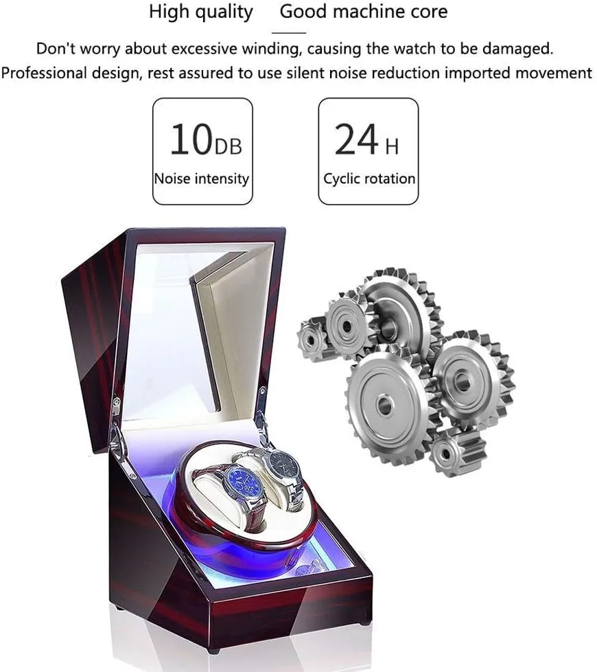 Rotation Modes Automatic Watch Winder query Box, for 2 Watches with LED Light Display Box Storage Case 5 