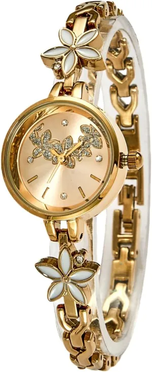 Round Bracelet Watch Chain Waterproof Simple Fashion implementation tertiary minuscule manage onset Ladies Dress Quartz Wristwatch CARLIEN Womens Luxury Floral Textured Rhinestone 