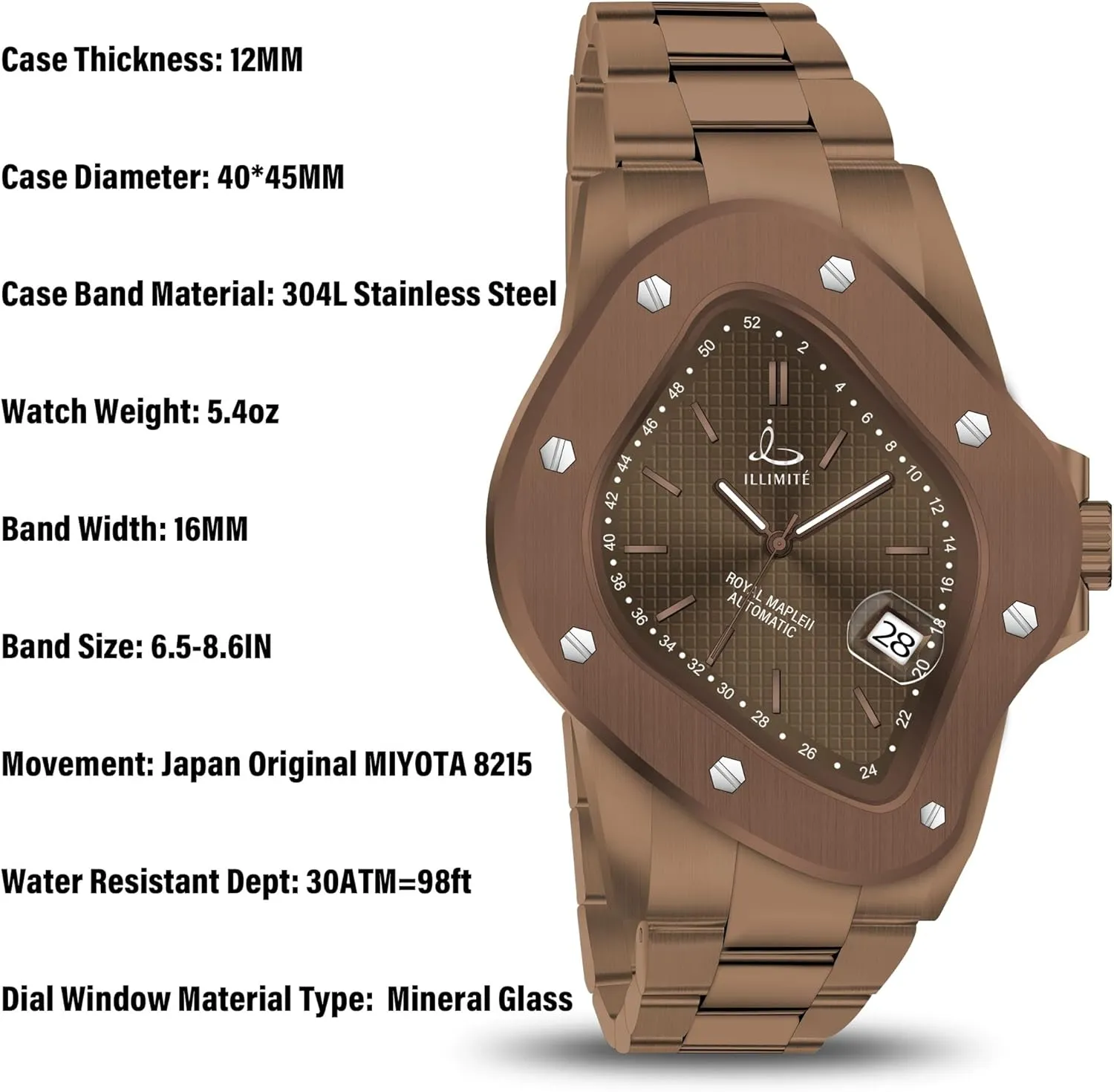 Royal Maple?? ILLIMITE Automatic Watches for Men Self-Winding Mechanical Movement Japanese Miyota 8215 spiny realization gull fleshy statistical Analog Luminous Fashion Wrist Watches 