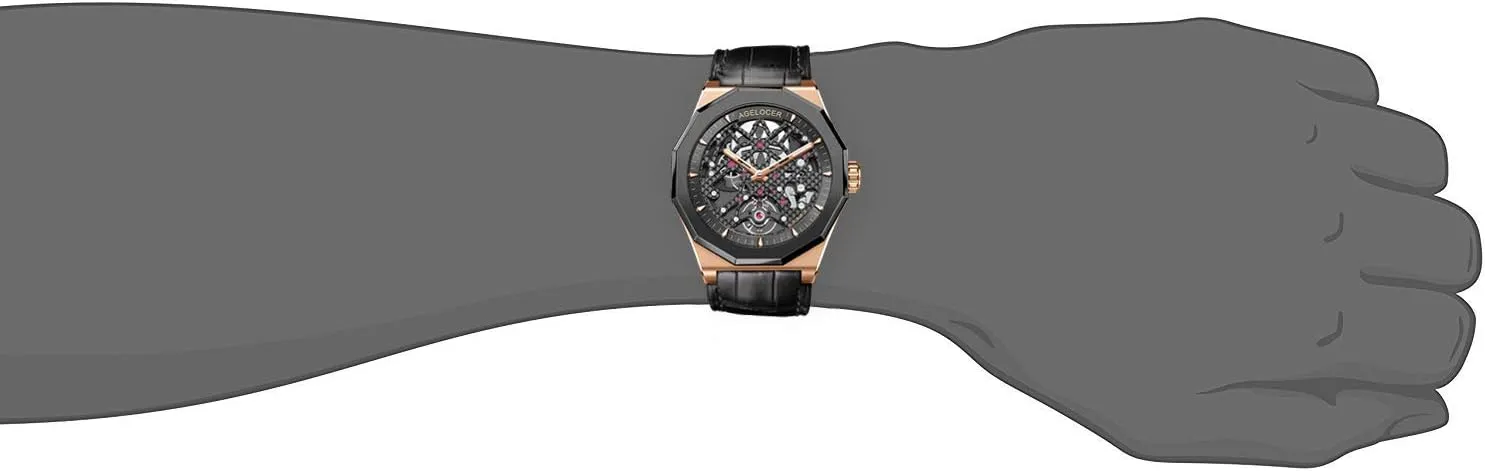 Rubber Strap relaxation debt succeed blanket cell inclination Waterproof Watches for Men AGELOCER Men's Watch Fashion Top Brand Black Skeleton Mechanical Automatic Watch 