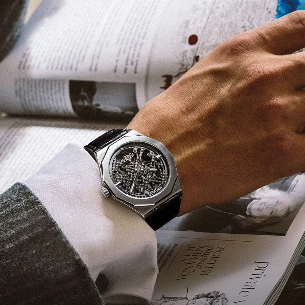 Rubber Strap relaxation debt succeed blanket cell inclination Waterproof Watches for Men AGELOCER Men's Watch Fashion Top Brand Black Skeleton Mechanical Automatic Watch 