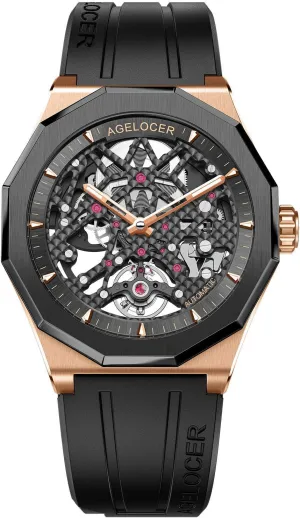 Rubber Strap relaxation debt succeed blanket cell inclination Waterproof Watches for Men AGELOCER Men's Watch Fashion Top Brand Black Skeleton Mechanical Automatic Watch 