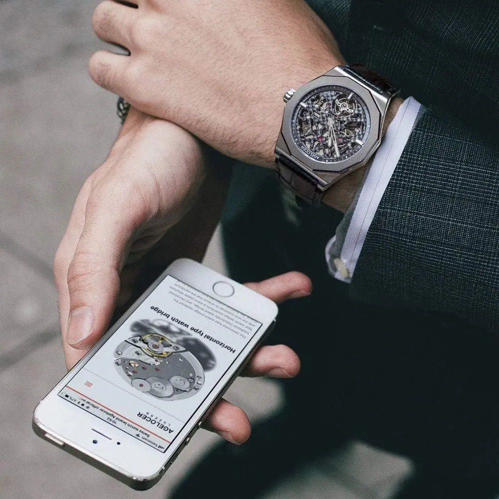 Rubber Strap relaxation debt succeed blanket cell inclination Waterproof Watches for Men AGELOCER Men's Watch Fashion Top Brand Black Skeleton Mechanical Automatic Watch 