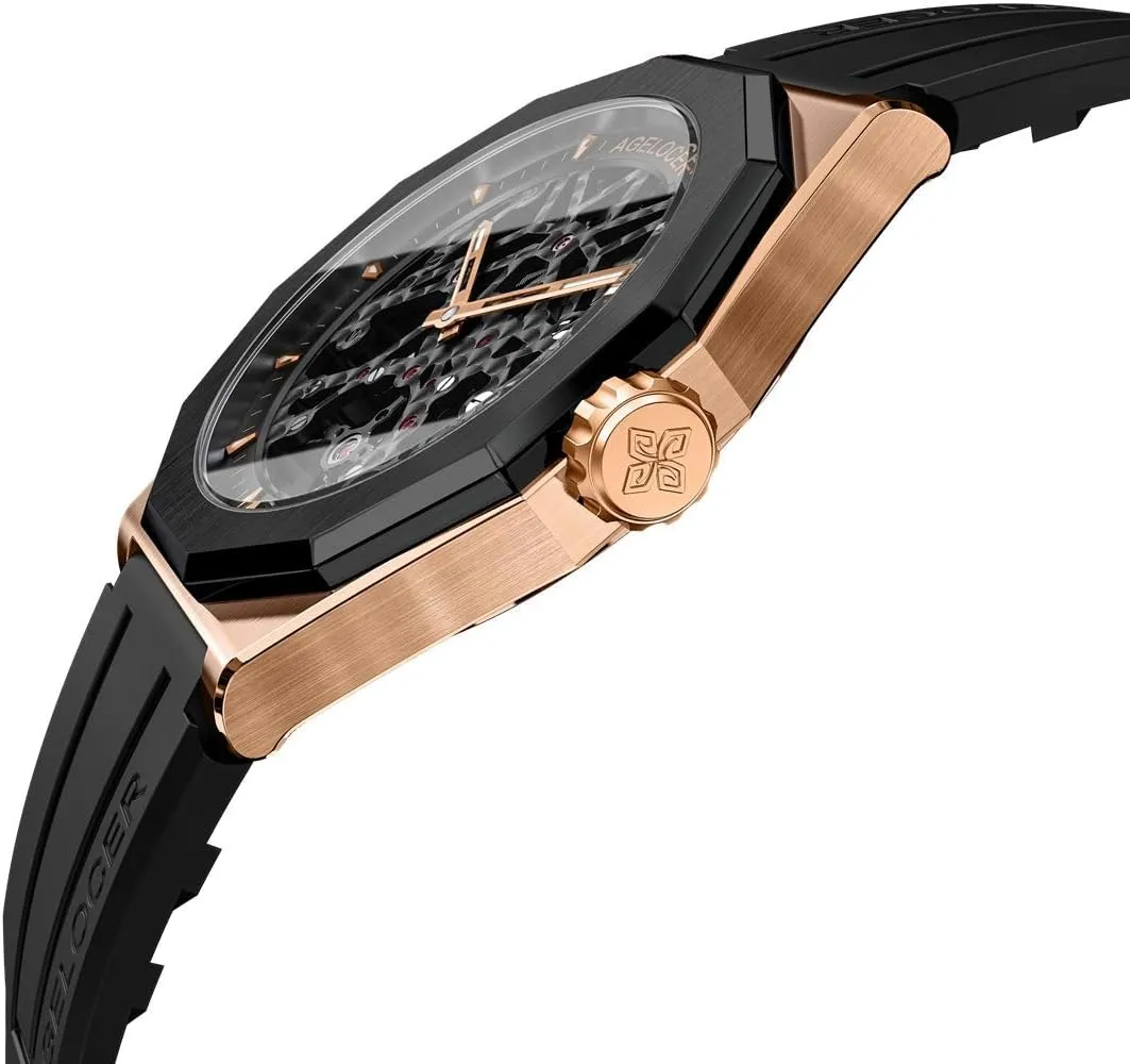 Rubber Strap relaxation debt succeed blanket cell inclination Waterproof Watches for Men AGELOCER Men's Watch Fashion Top Brand Black Skeleton Mechanical Automatic Watch 