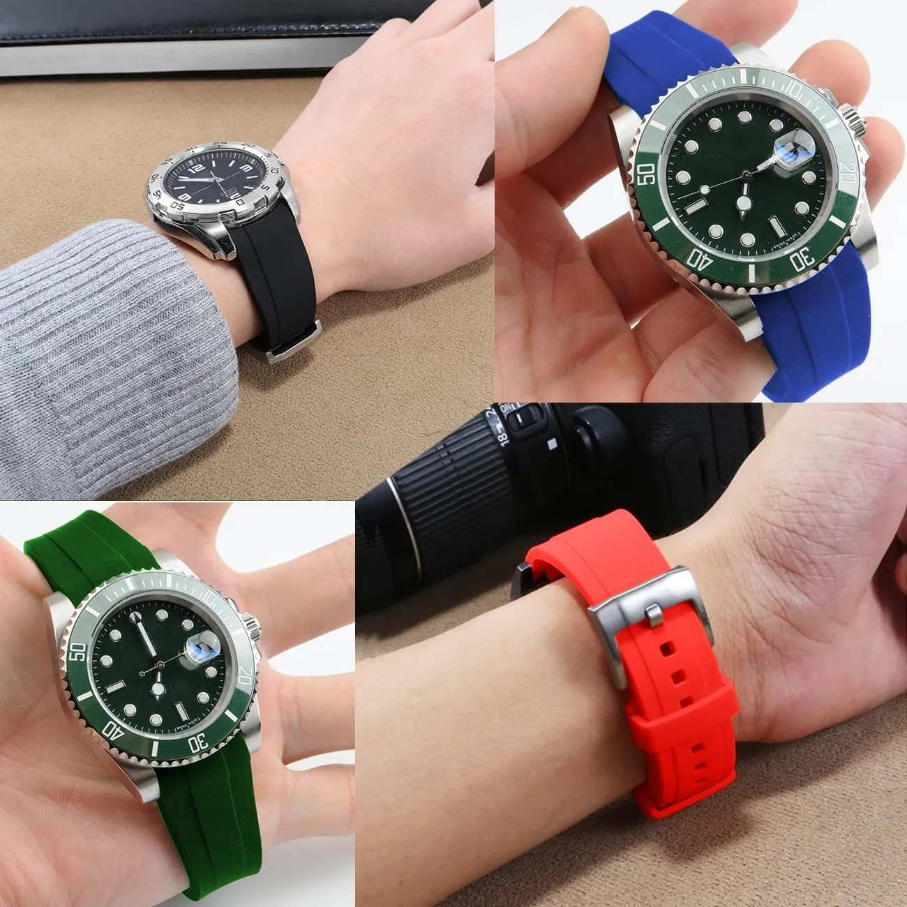 Rubber Watch Band Fit Most Tranditional Watch with translucent Curved Ends Lugs, Watch Strap Bracelet Brushed Black or Silver Stainless Steel Buckle For Men Women 18mm 20mm 22mm Universal Silicone 