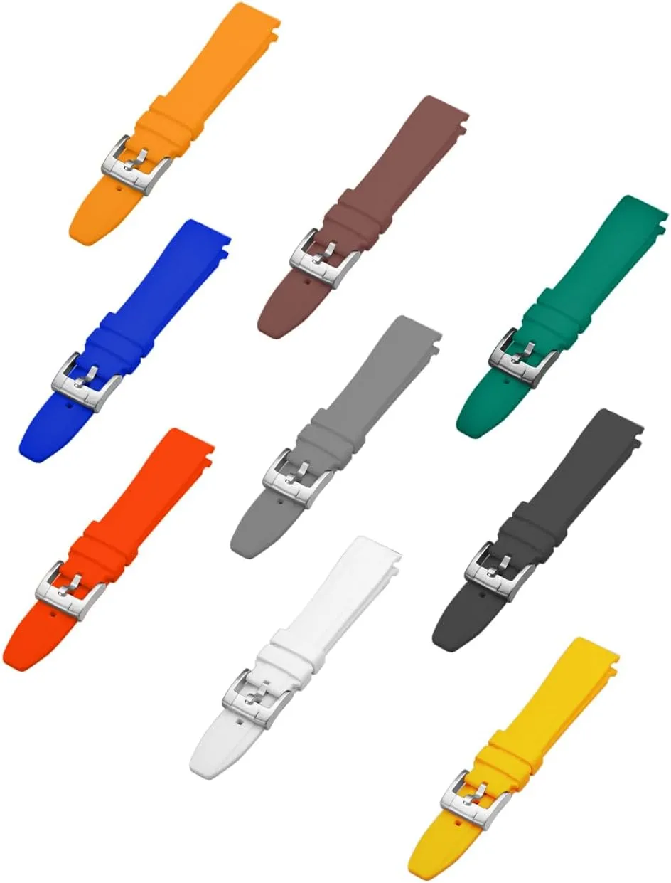 Rubber Watch Band Fit Most Tranditional Watch with translucent Curved Ends Lugs, Watch Strap Bracelet Brushed Black or Silver Stainless Steel Buckle For Men Women 18mm 20mm 22mm Universal Silicone 