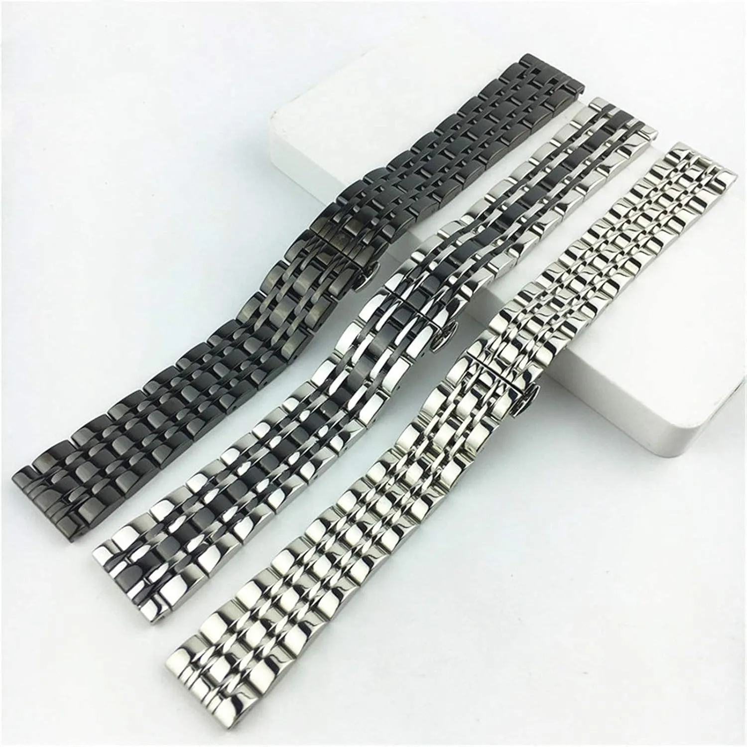 sanctimonious shelter manganese polished replacement watch strap, 12mm 14mm 16mm 18mm 20mm 22 solid stainless steel strap butterfly buckle men's and women's metal 