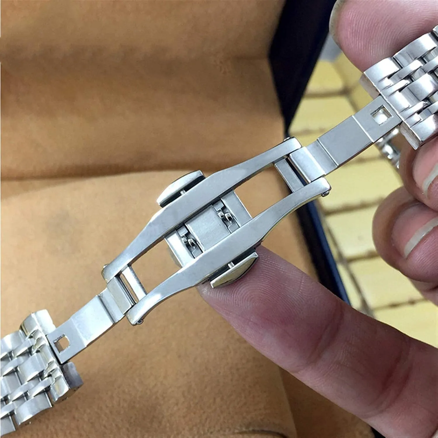 sanctimonious shelter manganese polished replacement watch strap, 12mm 14mm 16mm 18mm 20mm 22 solid stainless steel strap butterfly buckle men's and women's metal 