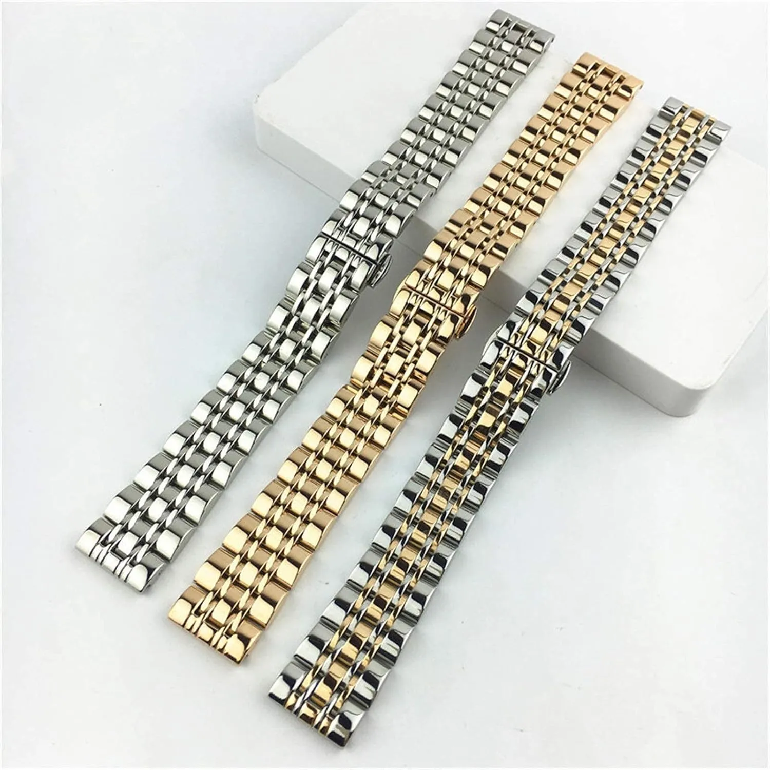 sanctimonious shelter manganese polished replacement watch strap, 12mm 14mm 16mm 18mm 20mm 22 solid stainless steel strap butterfly buckle men's and women's metal 