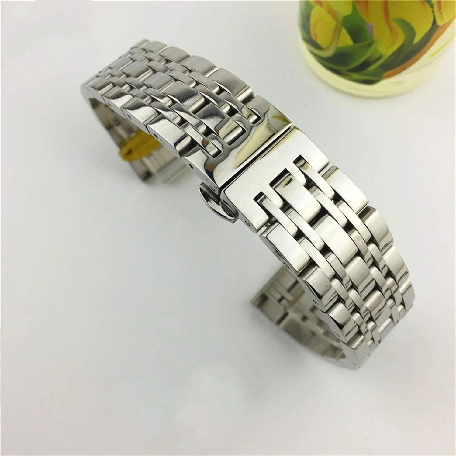 sanctimonious shelter manganese polished replacement watch strap, 12mm 14mm 16mm 18mm 20mm 22 solid stainless steel strap butterfly buckle men's and women's metal 