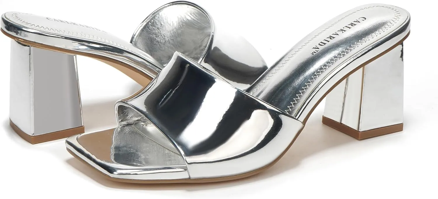 Sandal on Comfortable Casual Dress Pumps Shoes with Sense of Luxury Women's Square Open Toe Heeled Sandals Glossy Material Mules Slip On seller Low Block Chunky Heeled 