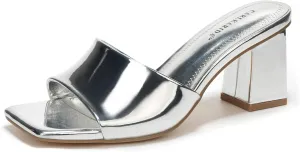 Sandal on Comfortable Casual Dress Pumps Shoes with Sense of Luxury Women's Square Open Toe Heeled Sandals Glossy Material Mules Slip On seller Low Block Chunky Heeled 
