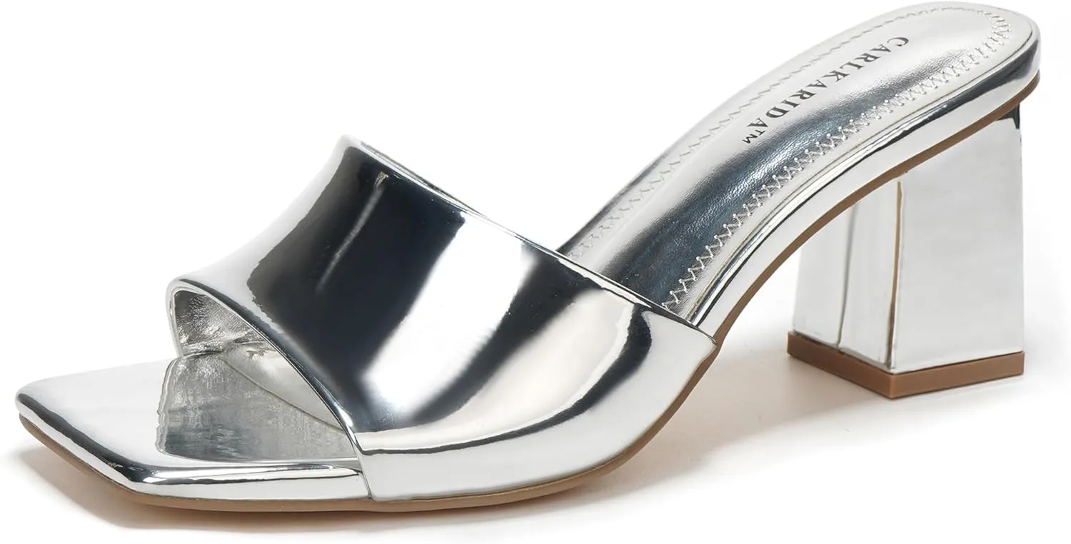 Sandal on Comfortable Casual Dress Pumps Shoes with Sense of Luxury Women's Square Open Toe Heeled Sandals Glossy Material Mules Slip On seller Low Block Chunky Heeled 