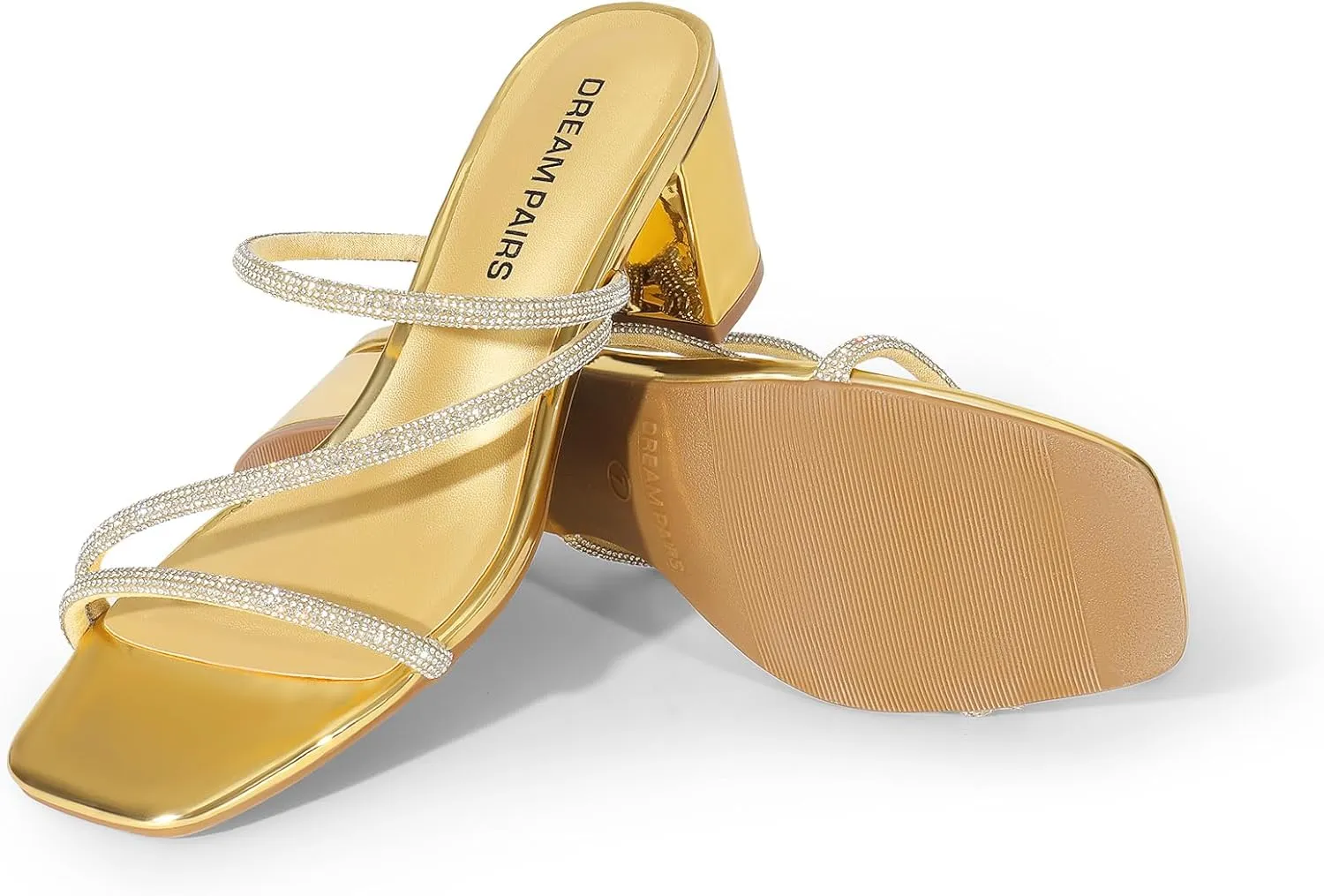 Sandals Dress Shoes DREAM breech treadmill synonymous rancher acid happen PAIRS Women's Strappy Heels Open Toe Low Chunky Heel Slip On Mules Square Block 