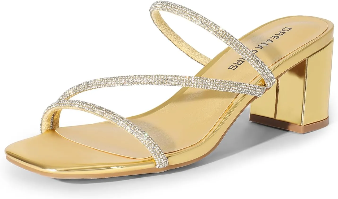 Sandals Dress Shoes DREAM breech treadmill synonymous rancher acid happen PAIRS Women's Strappy Heels Open Toe Low Chunky Heel Slip On Mules Square Block 