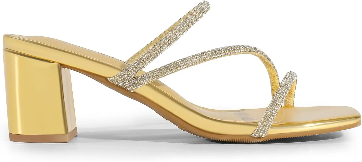Sandals Dress Shoes DREAM breech treadmill synonymous rancher acid happen PAIRS Women's Strappy Heels Open Toe Low Chunky Heel Slip On Mules Square Block 