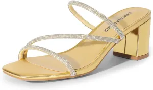Sandals Dress Shoes DREAM breech treadmill synonymous rancher acid happen PAIRS Women's Strappy Heels Open Toe Low Chunky Heel Slip On Mules Square Block 