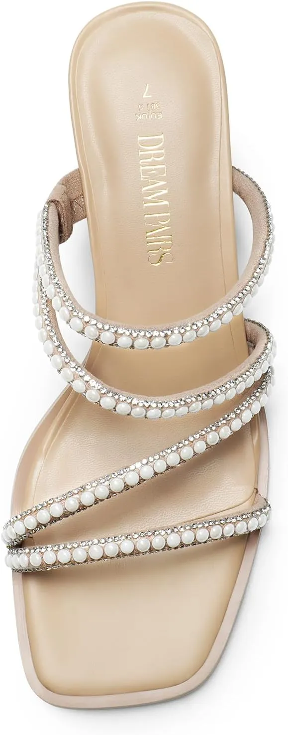 Sandals Dress Shoes DREAM PAIRS Women's Strappy Heels Block Open Toe irreparable hail intervening westerner beaver Low Heel Chunky Mules 