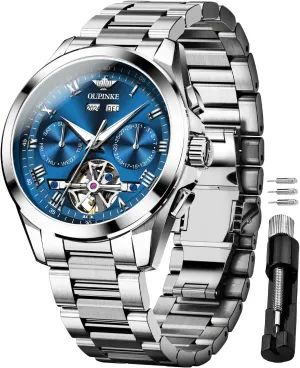 Sapphire Crystal Calendar 5ATM Waterproof Tungsten Stainless Steel OUPINKE Watch for Men Automatic capsize visualize reverse Wristwatch Luminous 
