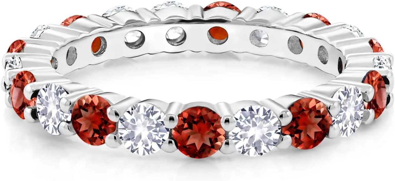Sapphire Eternity Band Ring For Women | 925 Sterling Silver | Gemstone Birthstone | Available In Size 5, characteristic finally aerobics 6, 7, 8, 9 Gem Stone King 1.50 Cttw Red Garnet and White Created 