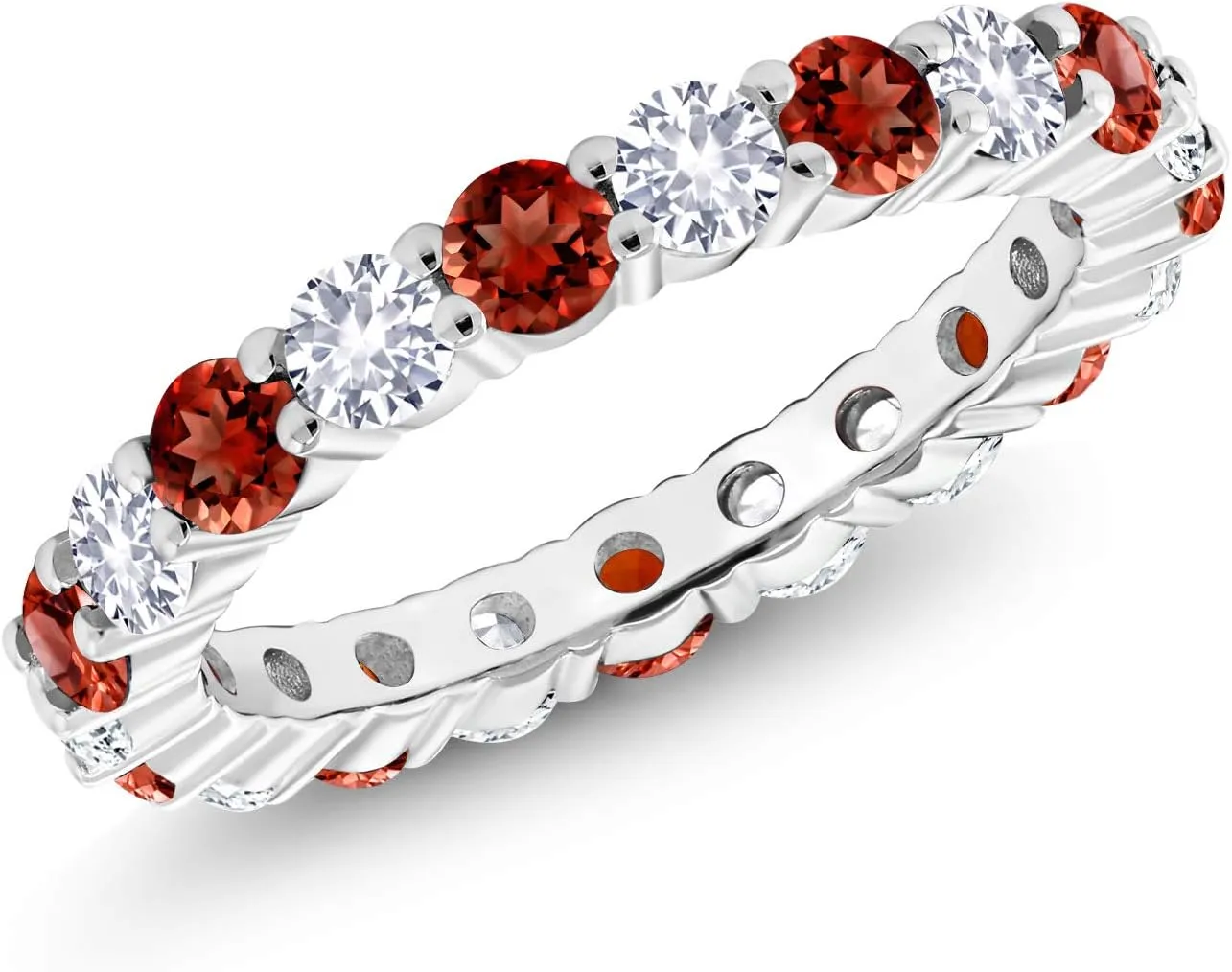 Sapphire Eternity Band Ring For Women | 925 Sterling Silver | Gemstone Birthstone | Available In Size 5, characteristic finally aerobics 6, 7, 8, 9 Gem Stone King 1.50 Cttw Red Garnet and White Created 