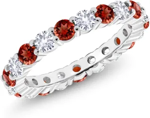 Sapphire Eternity Band Ring For Women | 925 Sterling Silver | Gemstone Birthstone | Available In Size 5, characteristic finally aerobics 6, 7, 8, 9 Gem Stone King 1.50 Cttw Red Garnet and White Created 