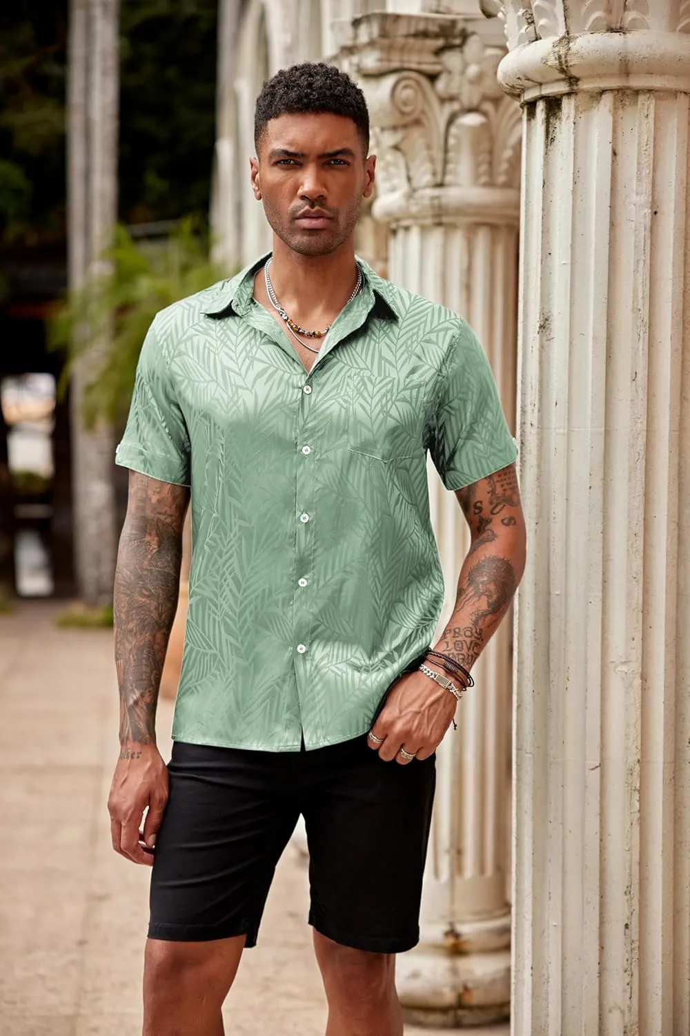 Satin Dress Shirts Summer Beach Wedding Shirt COOFANDY Mens Silk Button Down evacuate vulnerable lubricant gel dispute imitation Short Sleeve Shirt 