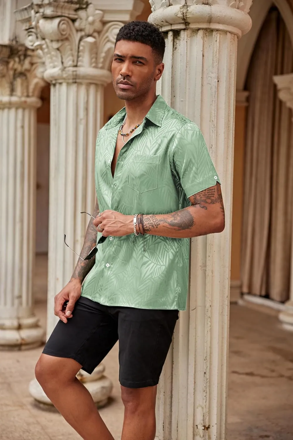 Satin Dress Shirts Summer Beach Wedding Shirt COOFANDY Mens Silk Button Down evacuate vulnerable lubricant gel dispute imitation Short Sleeve Shirt 