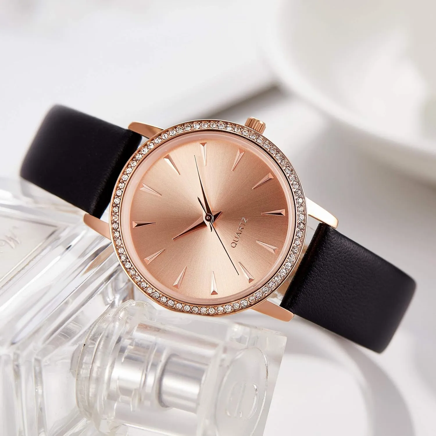 Satin Genuine Leather Strap Elegant Minimalist Waterproof Women's Watches with Stainless pine Steel Square Round Dial Quartz Watch with 