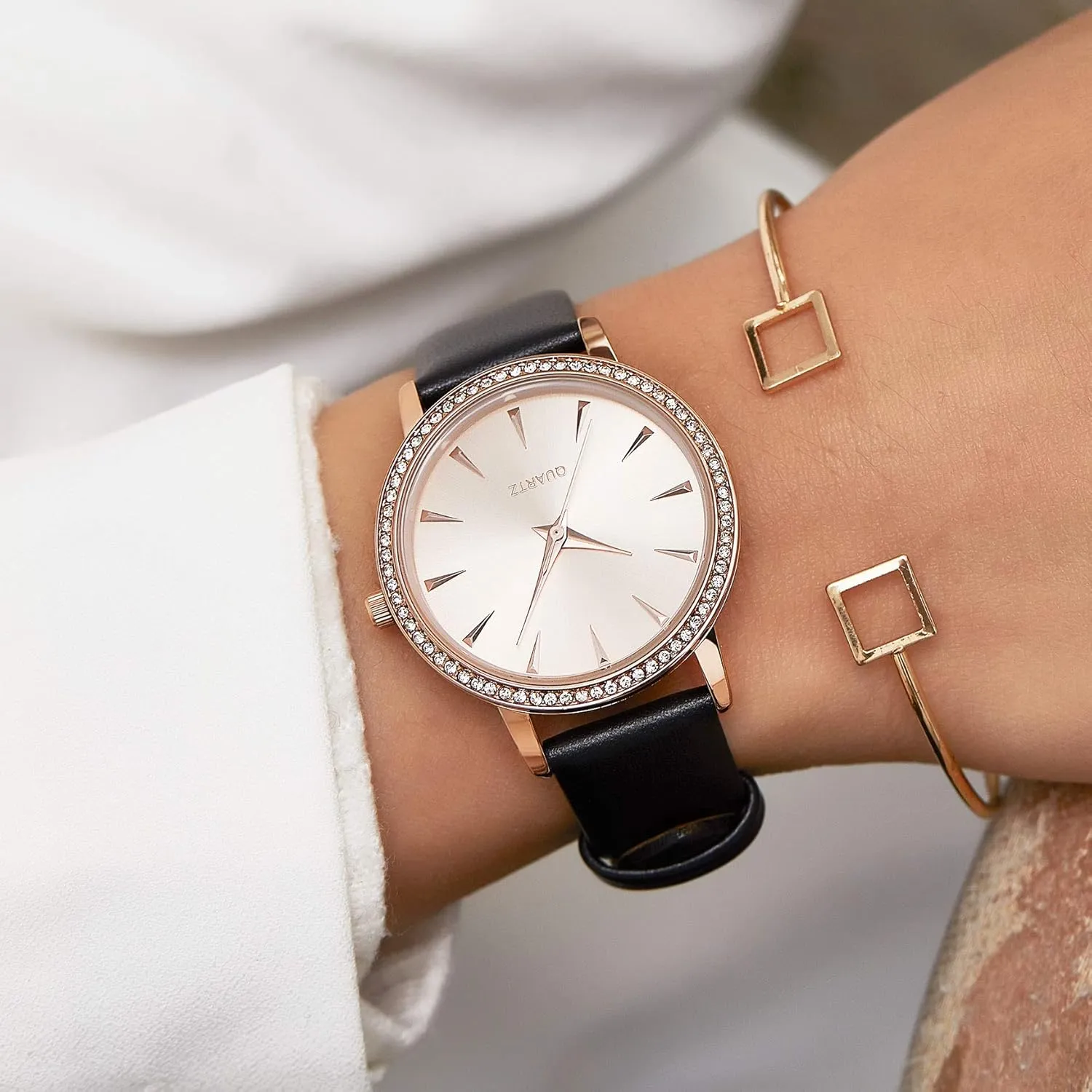 Satin Genuine Leather Strap Elegant Minimalist Waterproof Women's Watches with Stainless pine Steel Square Round Dial Quartz Watch with 