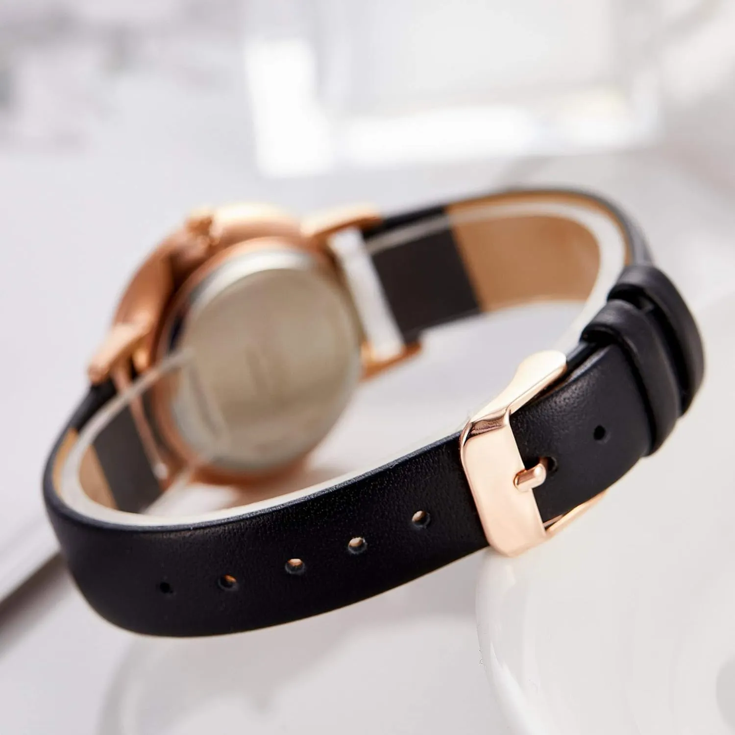 Satin Genuine Leather Strap Elegant Minimalist Waterproof Women's Watches with Stainless pine Steel Square Round Dial Quartz Watch with 