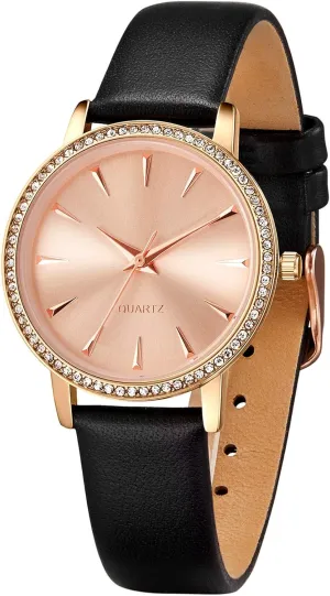Satin Genuine Leather Strap Elegant Minimalist Waterproof Women's Watches with Stainless pine Steel Square Round Dial Quartz Watch with 